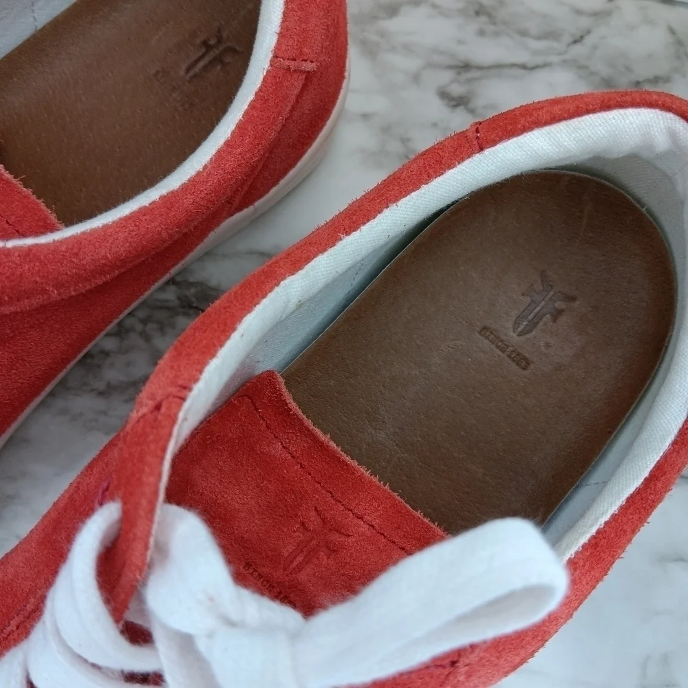 FRYE Womens Kerry Low Lace Red Suede Sneakers Size 9 Leather